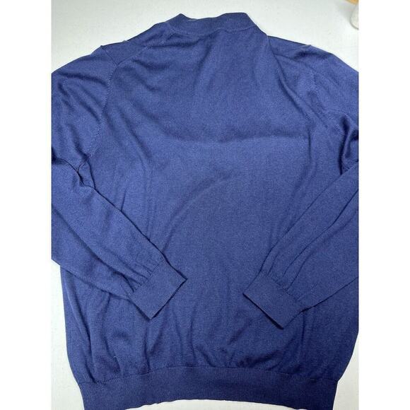 Paul Fredrick Sweater Men's Blue XXL Silk Cashmere 1/4 Zip Mock Pullover - Picture 7 of 7